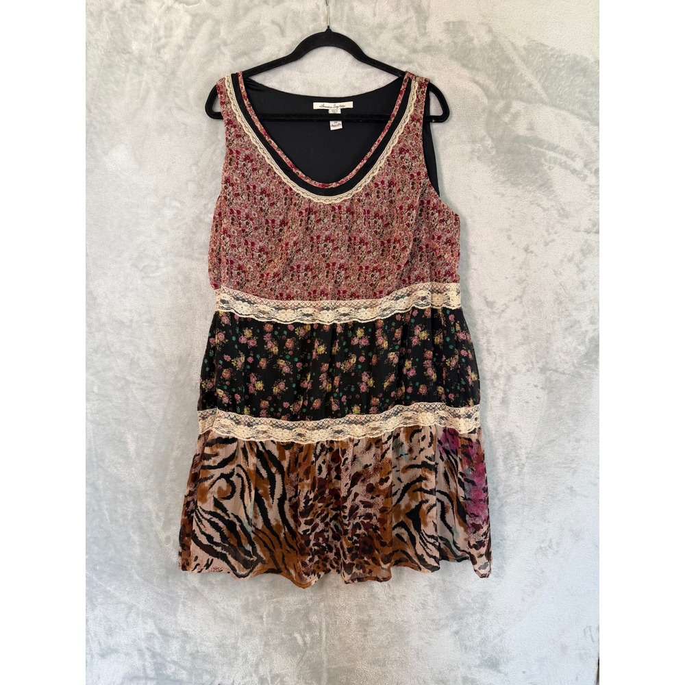 AMERICAN RAG CIE Dress Women 2X Multicolor Floral Lace Patchwork Boho Tank‎